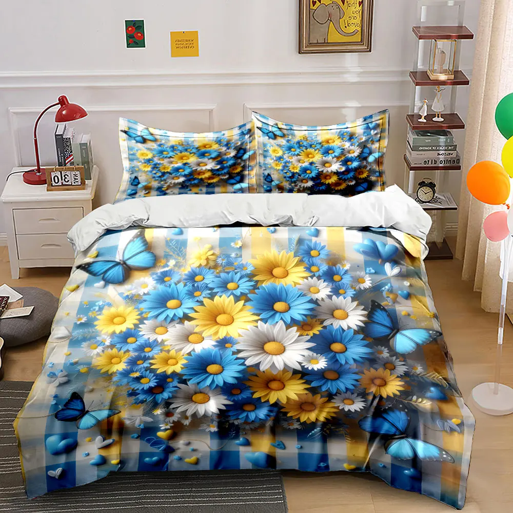 Spring Floral Butterfly Decor Multiple sizes kid's and adults' bedroom Exquisite 3PC bedding set, gift