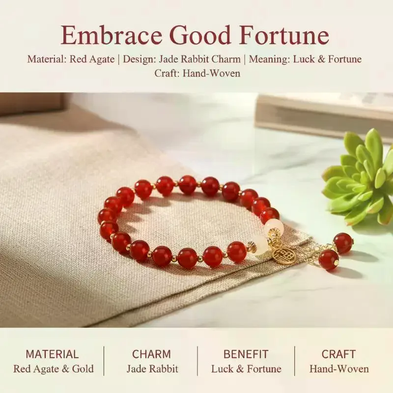 1Pcs Red Natural Jade Beads Bracelet Genuine Gemstone  for Good Luck Fashion Accessories