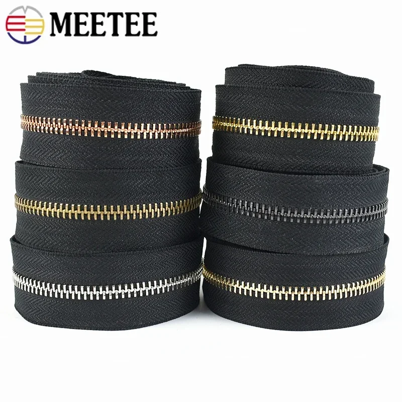 1-5Y Meetee 3# 5# Sewing Metal Zipper for Clothes Decorative Zippers Bag Roll Zips Tapes Closure Zip Repair Kits DIY Accessories