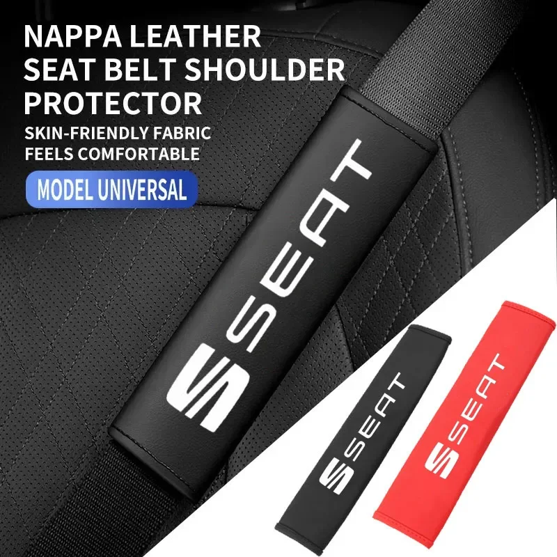 2Pcs Car Seat Belt Leather Safety Shoulder Cover For Seat Cupra FR 5f Ibiza 6l 1p Mk2 Mk3 Leon Ateca Tarraco Arona Toledo Altea