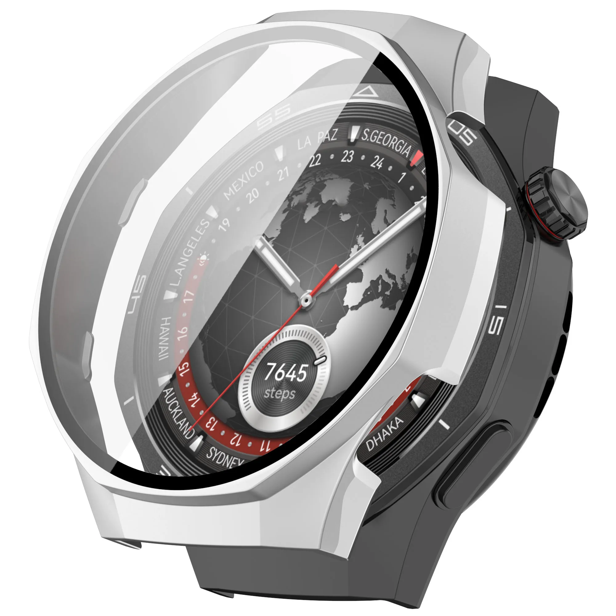 

Для Huawei Watch GT 5 Pro 46 мм чехол для ПК чехол для часов с пленкой из закаленного стекла - матовое серебро