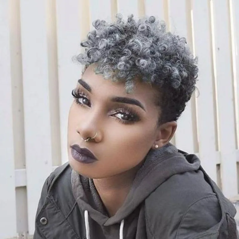 Synthetic Wig Grey Wigs for Black Women Heat Resistant Fiber Synthetic Hair Kinky Curly Short Curly Wig for Women