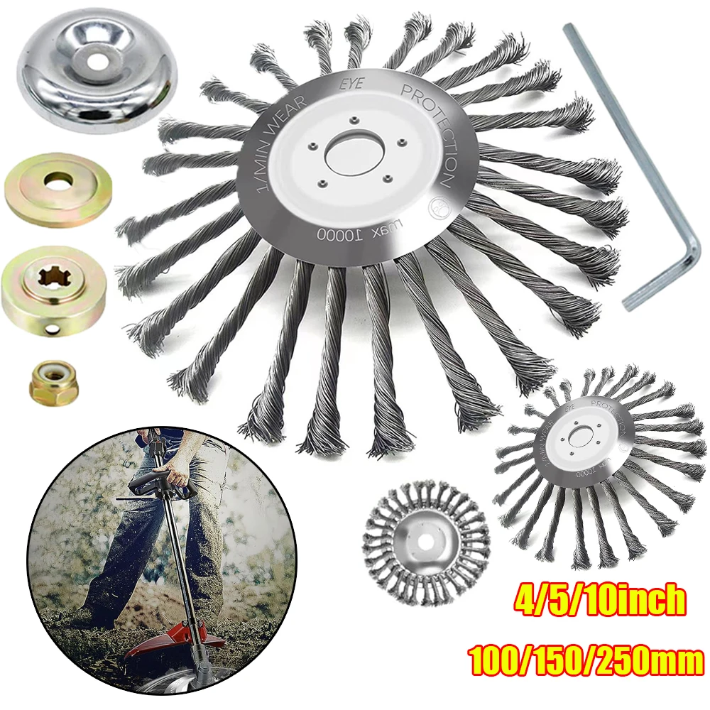 10/6/4inch Weed Brush Cutter Head Steel Wire Trimming Head Lawn Mower Brush with Adapter Kits Garden Tool Brushhead Parts Tools