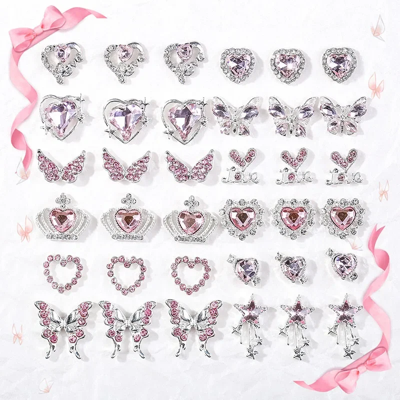 30 قطعة مسمار سحر المعادن كريستال الراين ثلاثية الأبعاد الحب فراشة نجوم الصليب تصميم الأظافر الحرف الفن زينة اكسسوارات