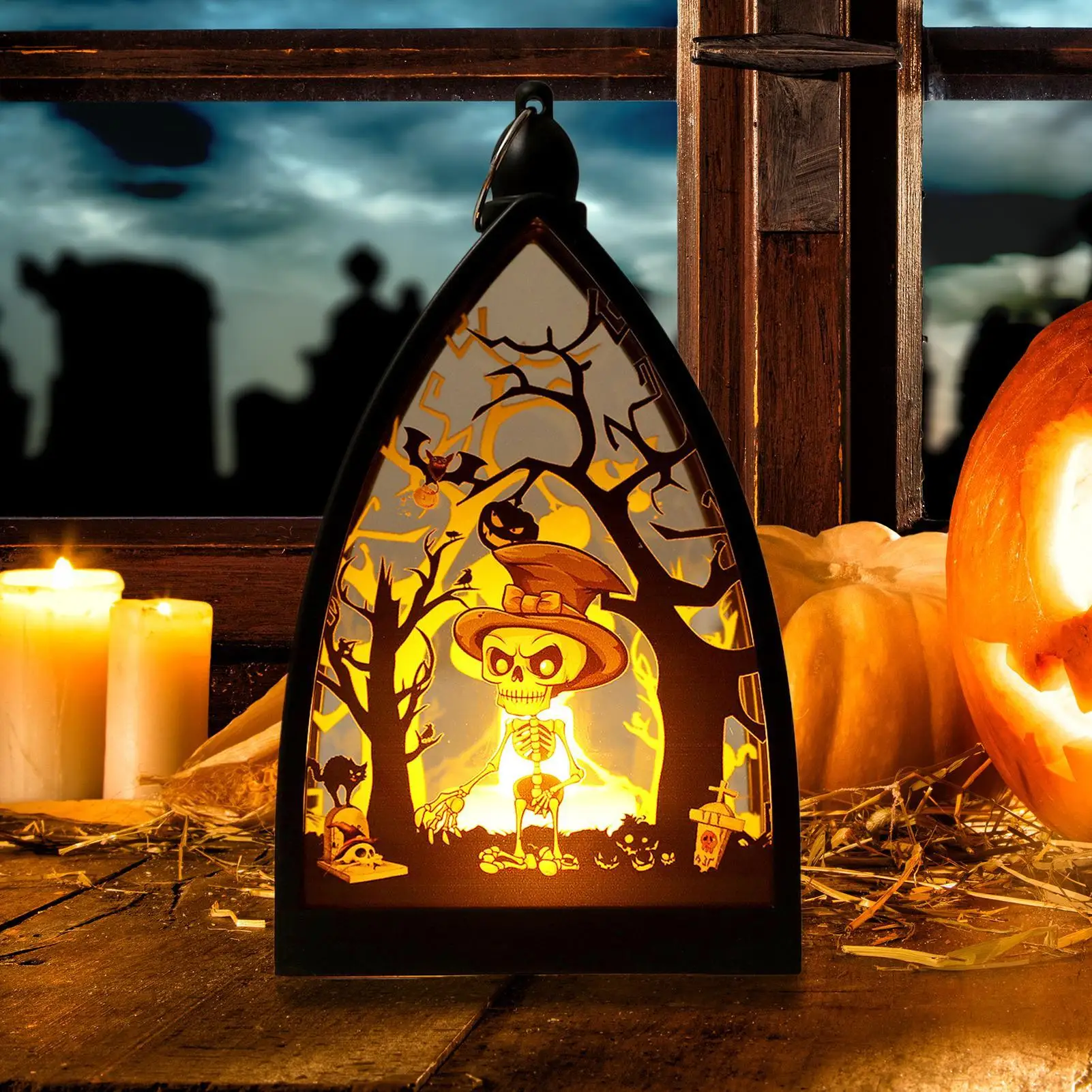 أضواء فانوس الهالوين منضدية الهيكل العظمي اليقطين قلعة فانوس مصباح زخرفة زينة لحديقة الفناء 2025 حفلة معلقة #4