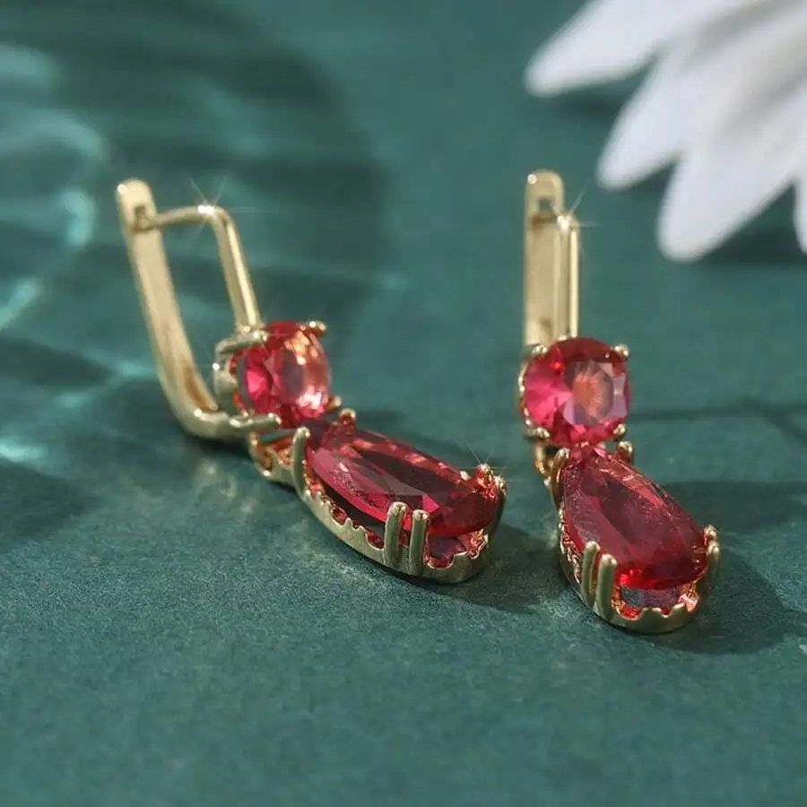 

Vintage Pomegranate Red Cubic Zirconia Drop Earrings For Women