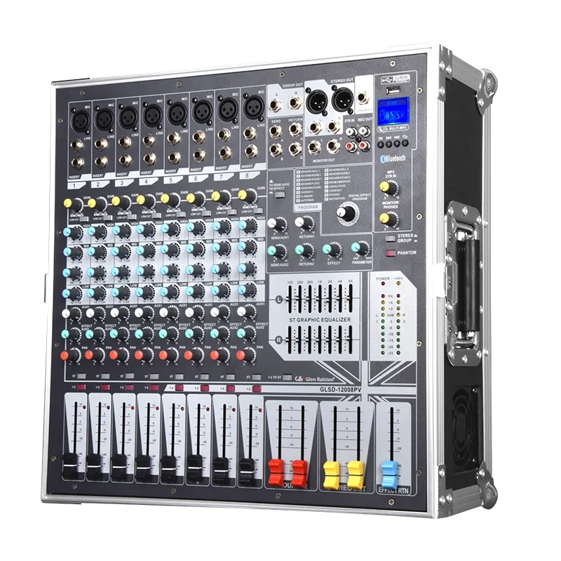 

GLSD 12008PV Professional Power Mixer Console DJ Player Independent Phantom Power 8 Channels USB Blue tooth