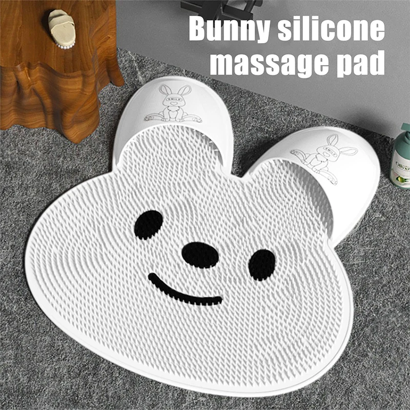 New Bath Pad Cute Rabbit Anti-slip Brush Silicone Massage Mat Foot Massage Slipper Mat Shower Bathroom Foot Cleaning Tool