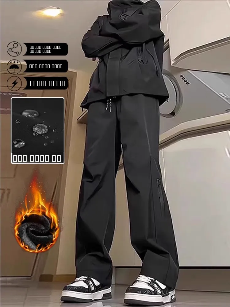 

Мужские функциональные брюки для активного отдыха с флисовой подкладкой, прямые, повседневные, осенне-зимние, американского стиля