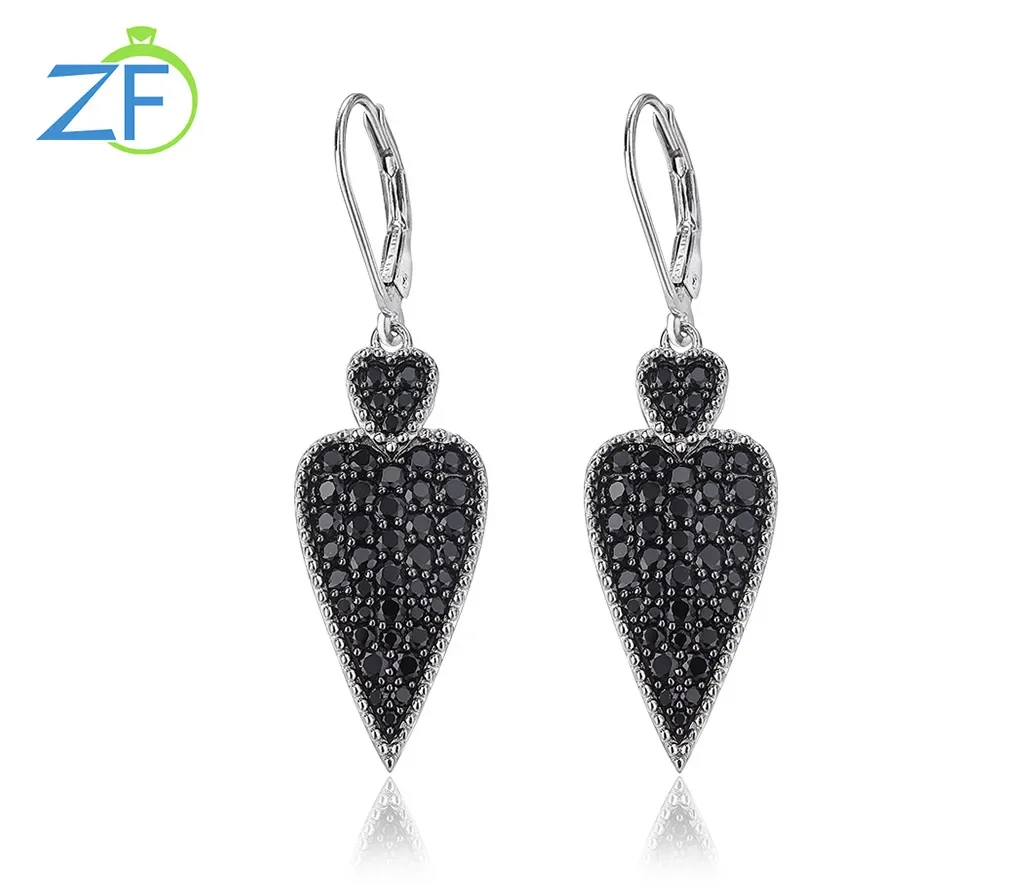 

GZ ZONGFA Genuine 925 Sterling Silver Drop Earrings for Women 2.5 Carats Natural Black Spinel Heart Drop Earrings Fine Jewelry