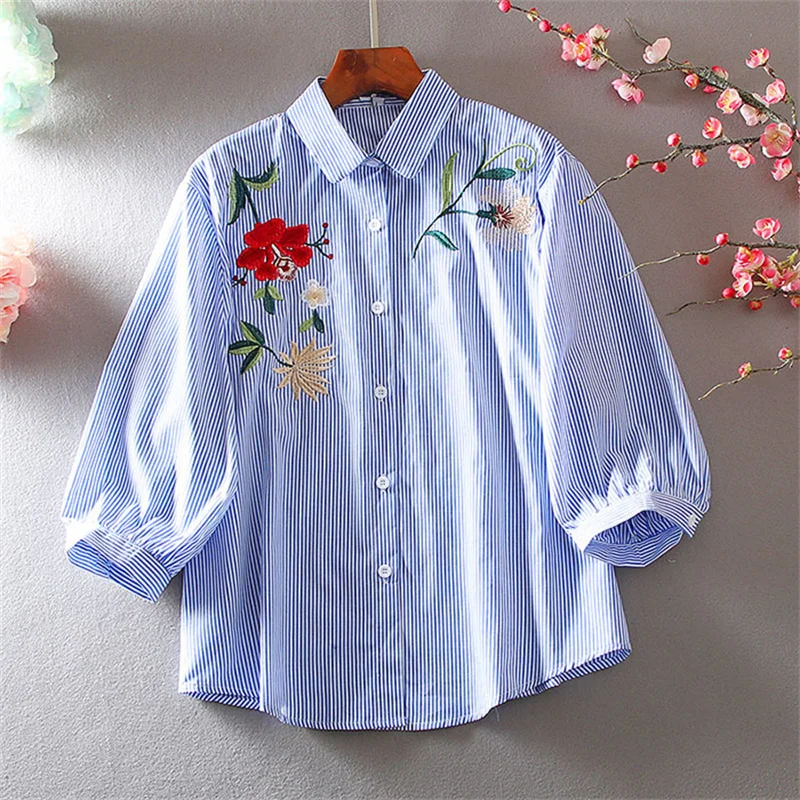 

Summer Fashion Retro Western Style Design Sense Loose Lantern Sleeve Blouse Lady Tops New Embroidered Shirt Women's 2025