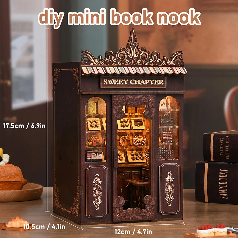 

New Arrival "Sweet Chapter" DIY Book Nook Kit - 3D Wooden Puzzle Mini House, Hand-Assembled Bookends with Furniture for Home Dec