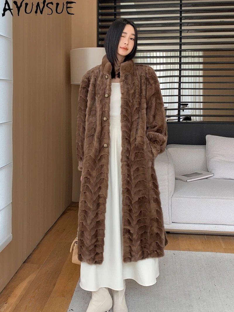 

AYUNSUE Лоскутное пальто из натурального меха норки Женское пальто из зимнего меха 2025 Женская одежда Высокое качество Новая верхняя одежда Кофта С Мехом