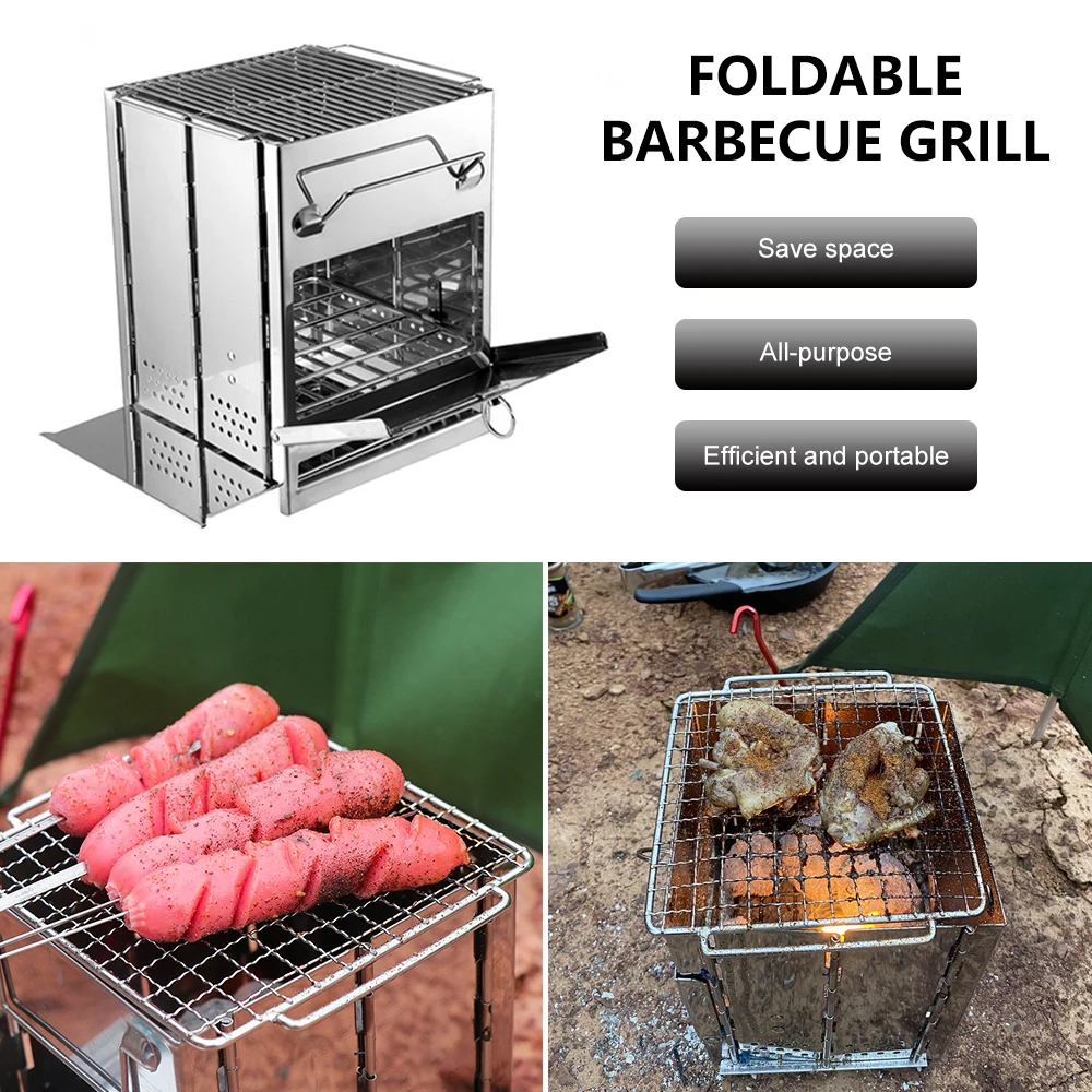 

Outdoor Grill Mini Firewood Stove Folding Grill Outdoor Wood Folding Camping Stove Equipment Barbecue Supplies Square Stove