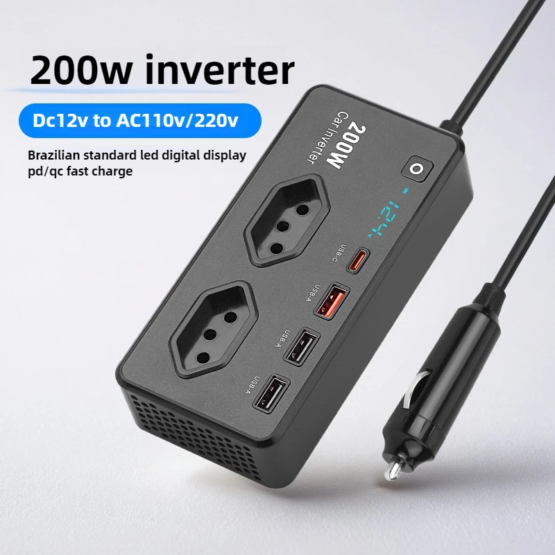 

Автомобильный инвертор 200 Вт, прикуриватель постоянного тока в переменный ток от 12 В до 220 В, автомобильный инвертор 200 Вт, автоматический инвертор, розетка переменного тока, Бразилия