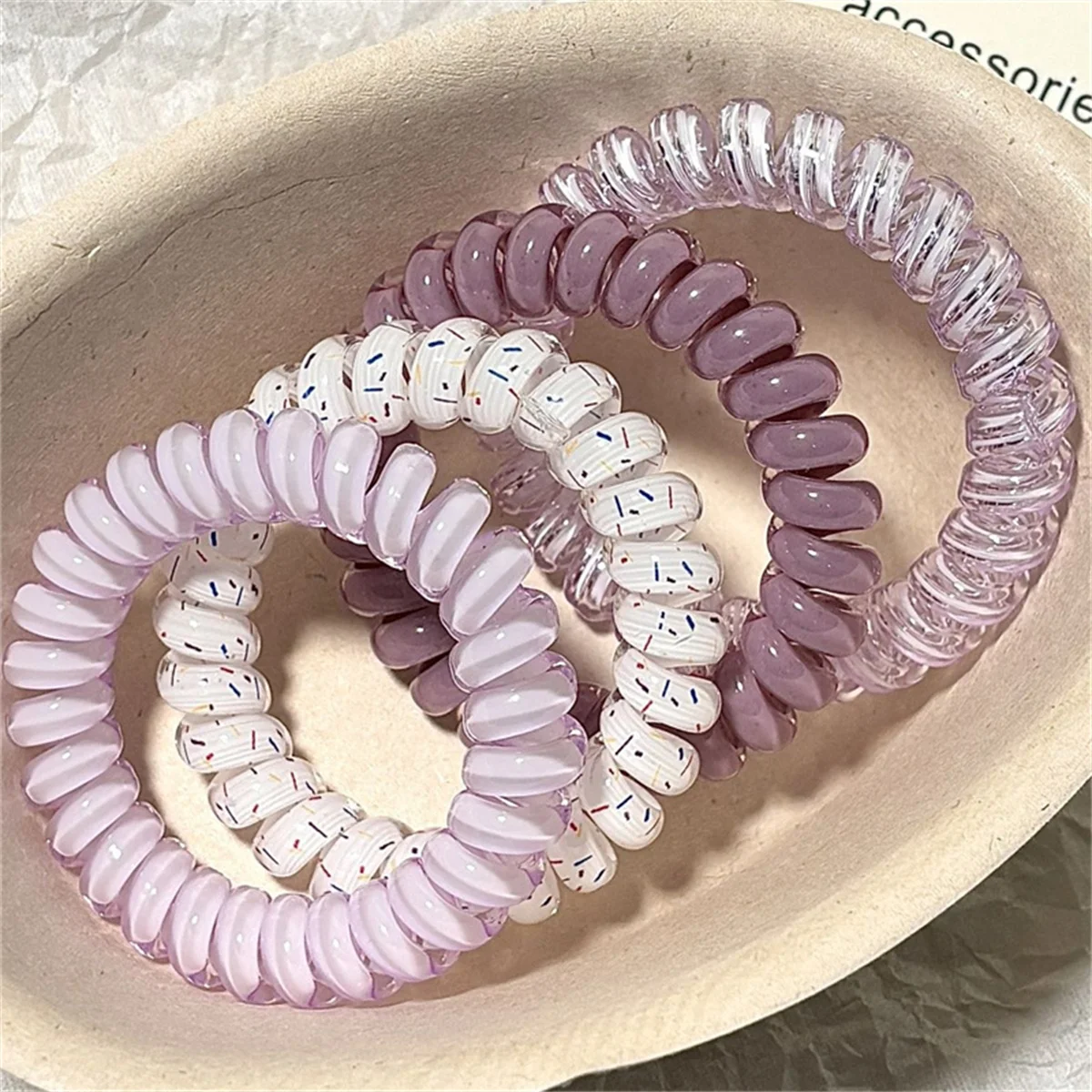 4pcs/set Spiral Hair Ties Purple Blue Color Telephone Cord Scrunchies Elastic Hair Band Sweet Cute Women Hair Accessories