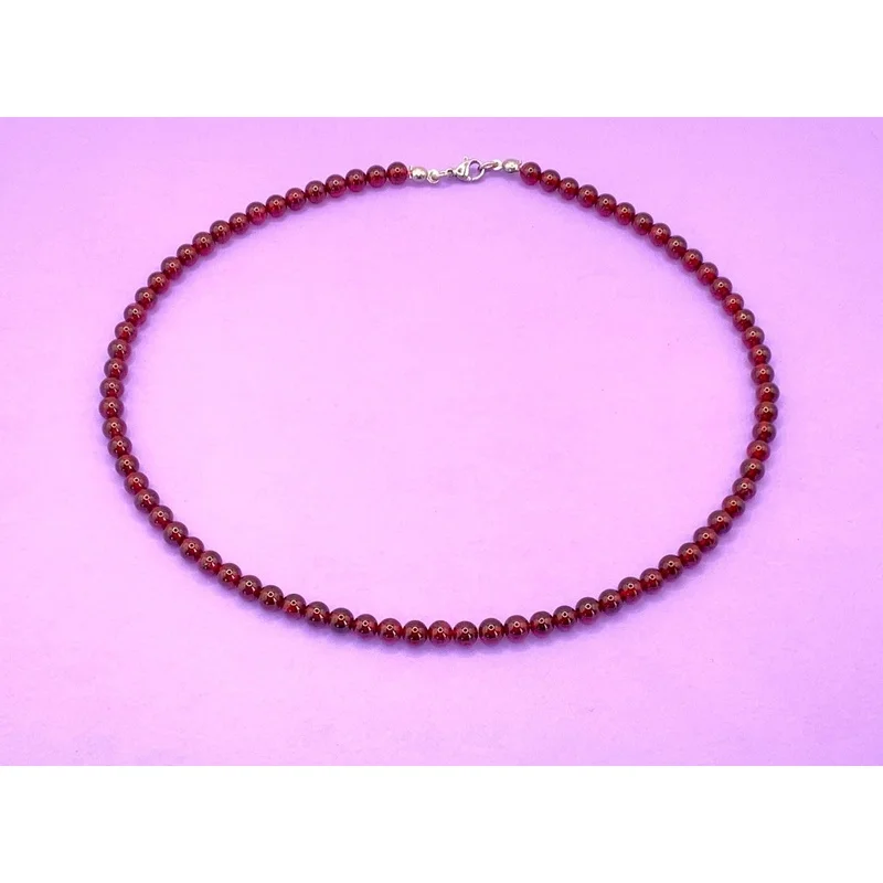 Natural Red Garnet Smooth Round Gemstone Beads Choker Necklace 18'' Men & Women