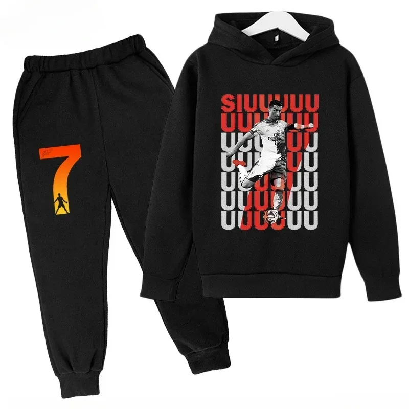 Sweatshirt Pants 2-piece Set for Boy and Girl Kid Sports Hoodie Set Ronaldo Avatar Printed Children Clothes Baby Set Sportsuit