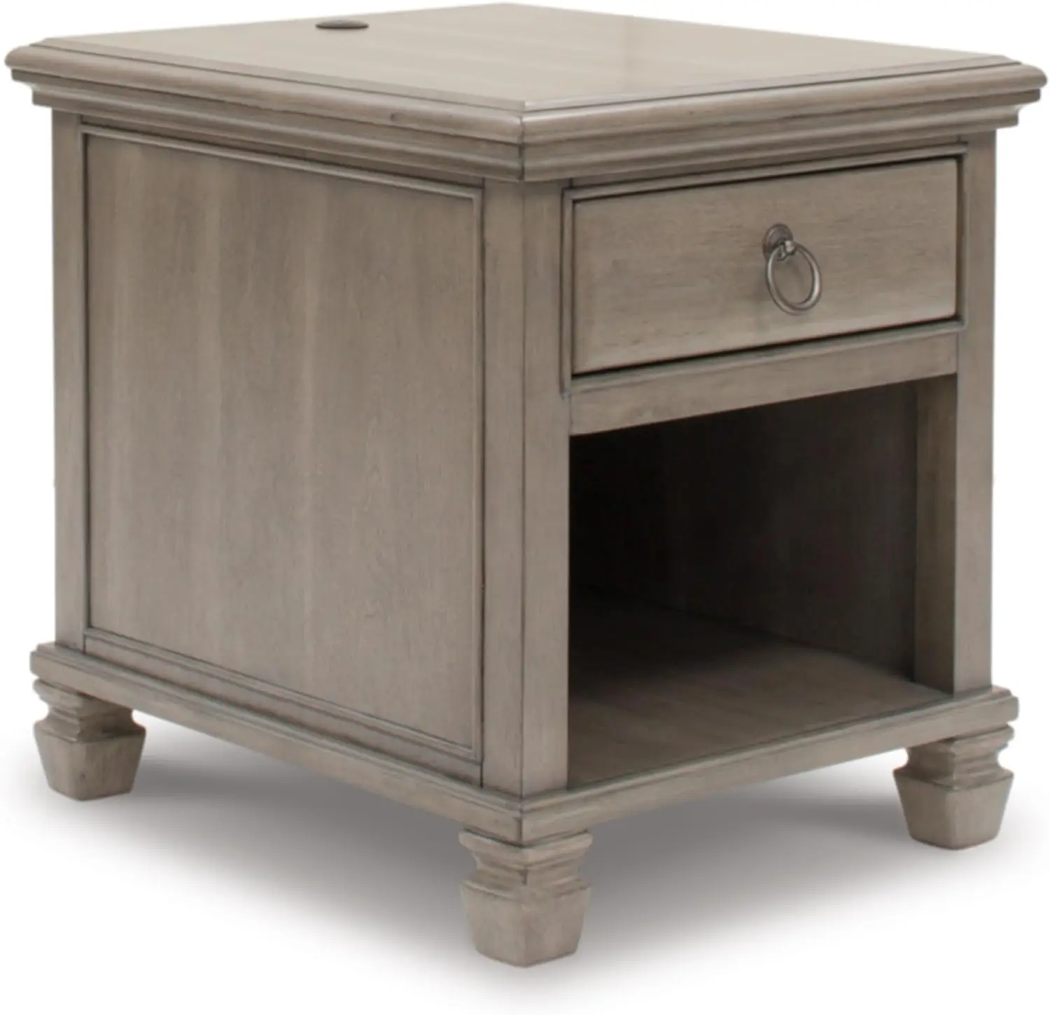 

Signature Design by Ashley Lexorne Classic End Table with 1 Drawer, 1 Open Shlef and USB Ports, Light Gray