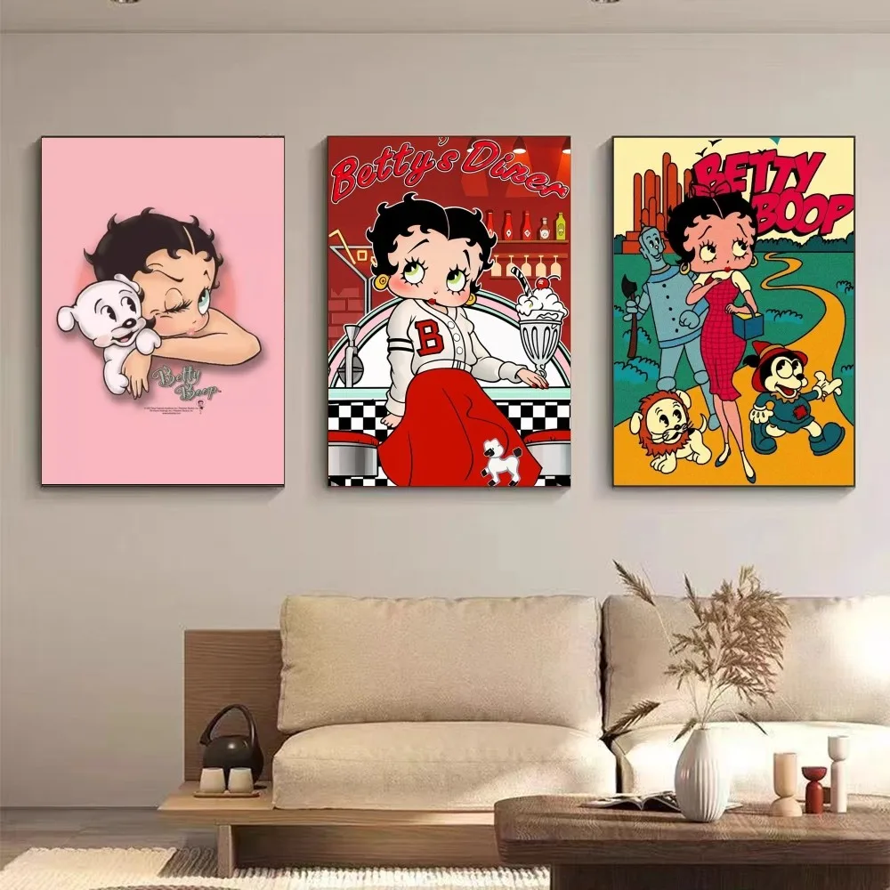 Fashion B-Betty Girl B-Boop Poster Movie Sticky Posters Retro Kraft Paper Sticker Room Bar Cafe Aesthetic Art Wall Painting Post