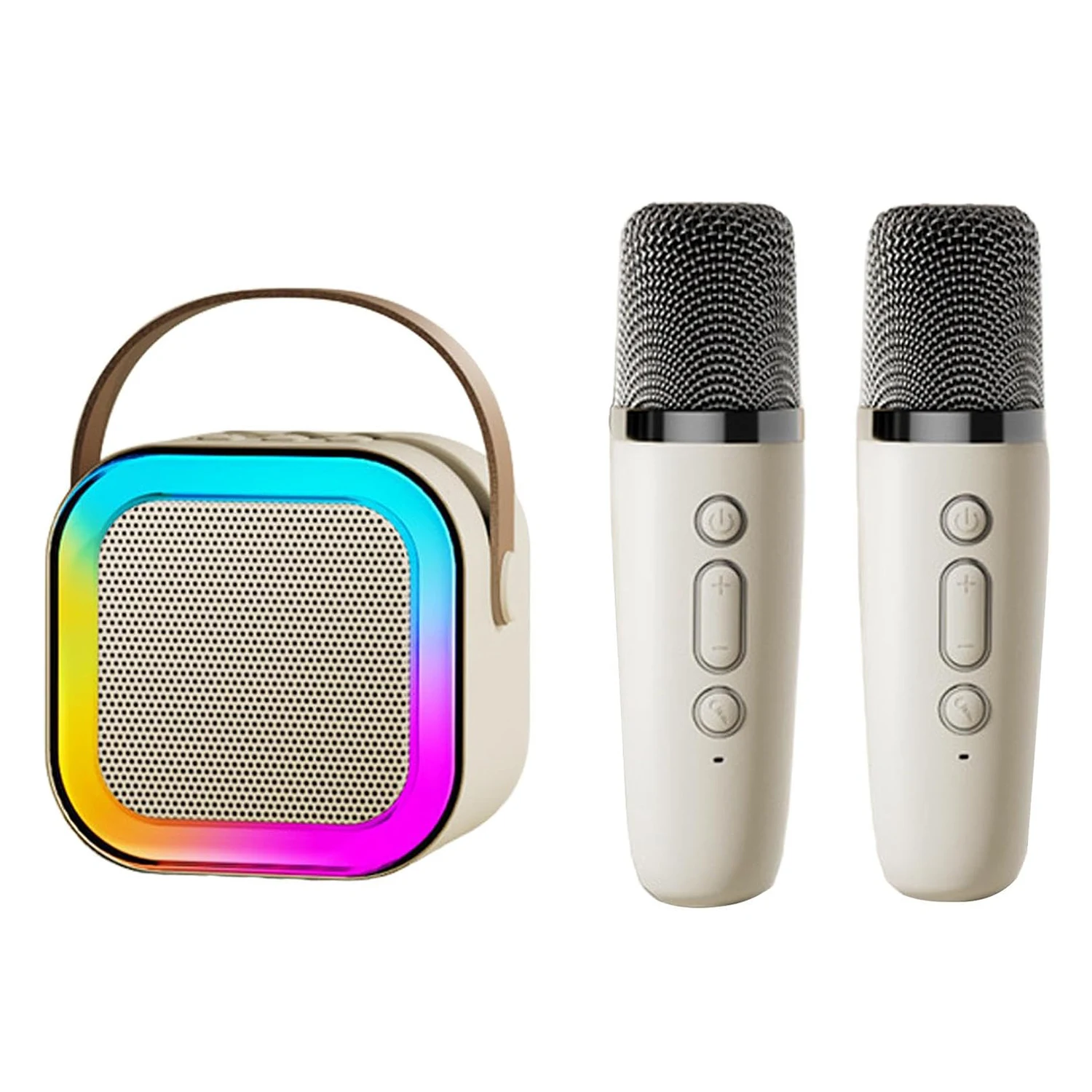 آلة كاريوكي للأطفال والكبار، ميكروفون كاريوكي صغير محمول مزود بتقنية البلوتوث ومكبر صوت للغناء مع ميكروفونين لاسلكيين وإضاءة، ألعاب f