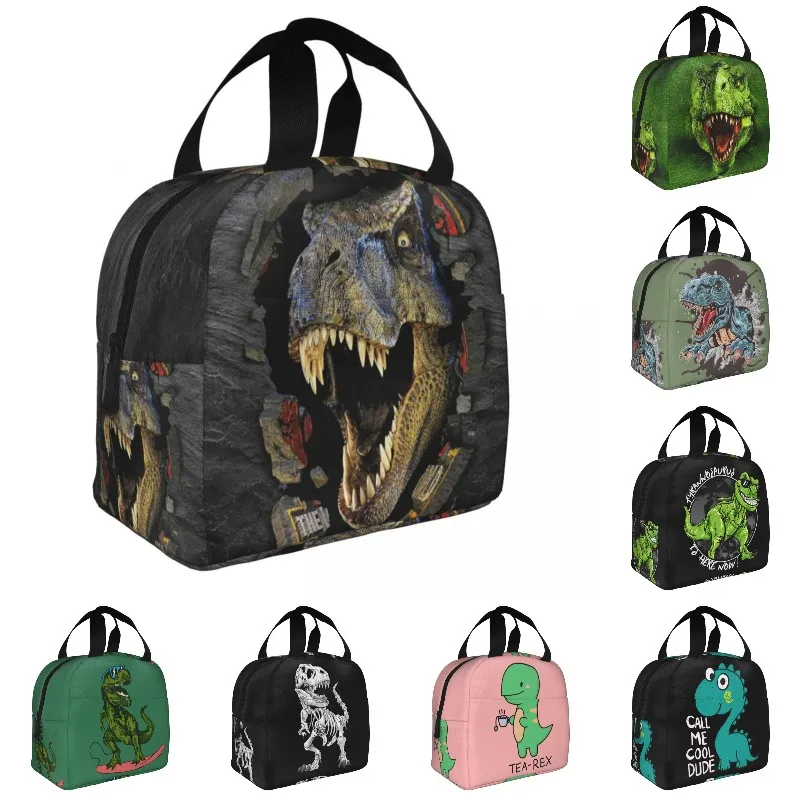 Cute Dinosaur Print Lunch Bag para Mulheres Portátil Isolado Cooler Thermal Food Lunch Box Trabalho Escola Viagem Piquenique Tote Bags