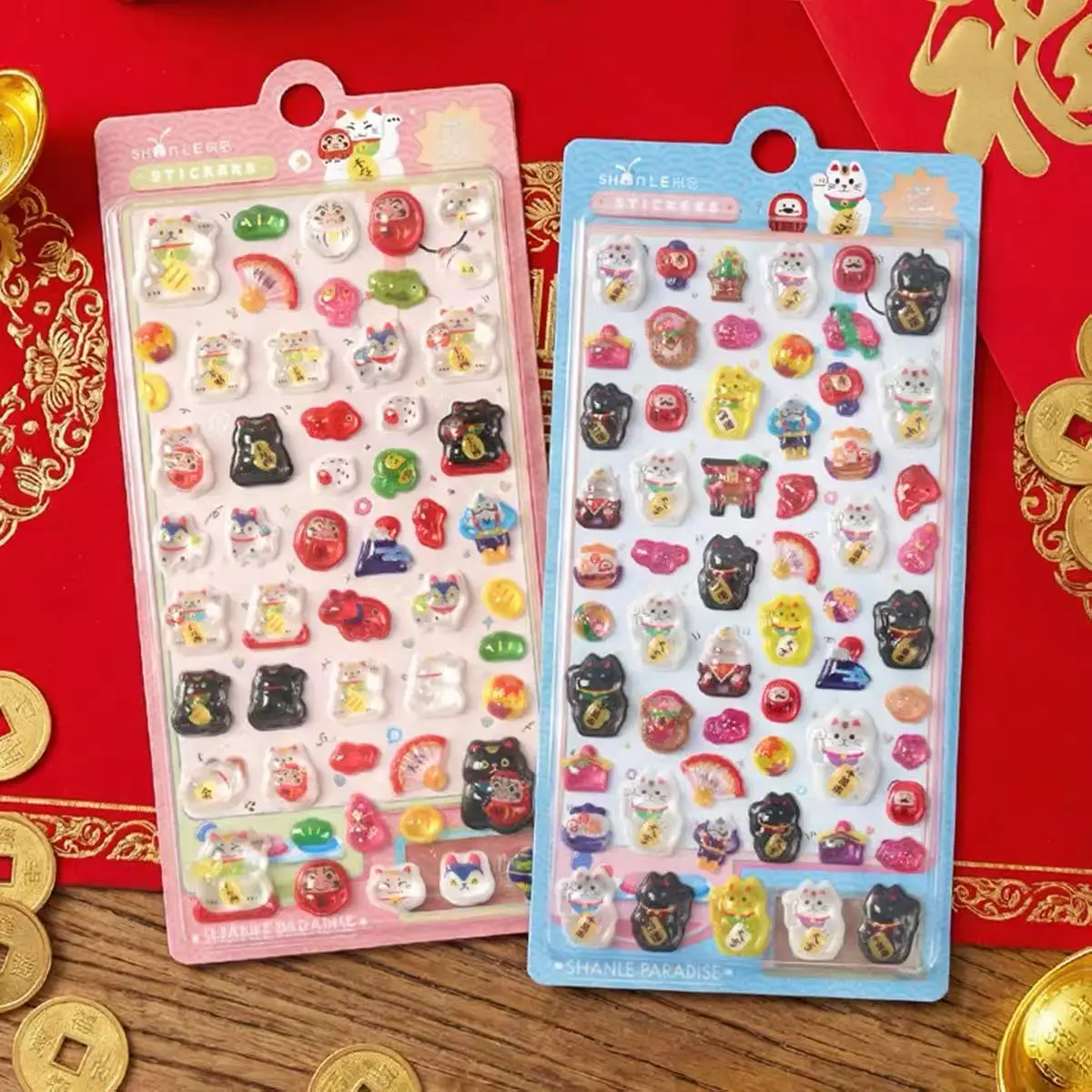 

New Japanese Style Lucky Cat Resin Relief 3D Stickers Cartoon Diy Notebook Phone Case Water Cup Decorate Reward Stickers Toy