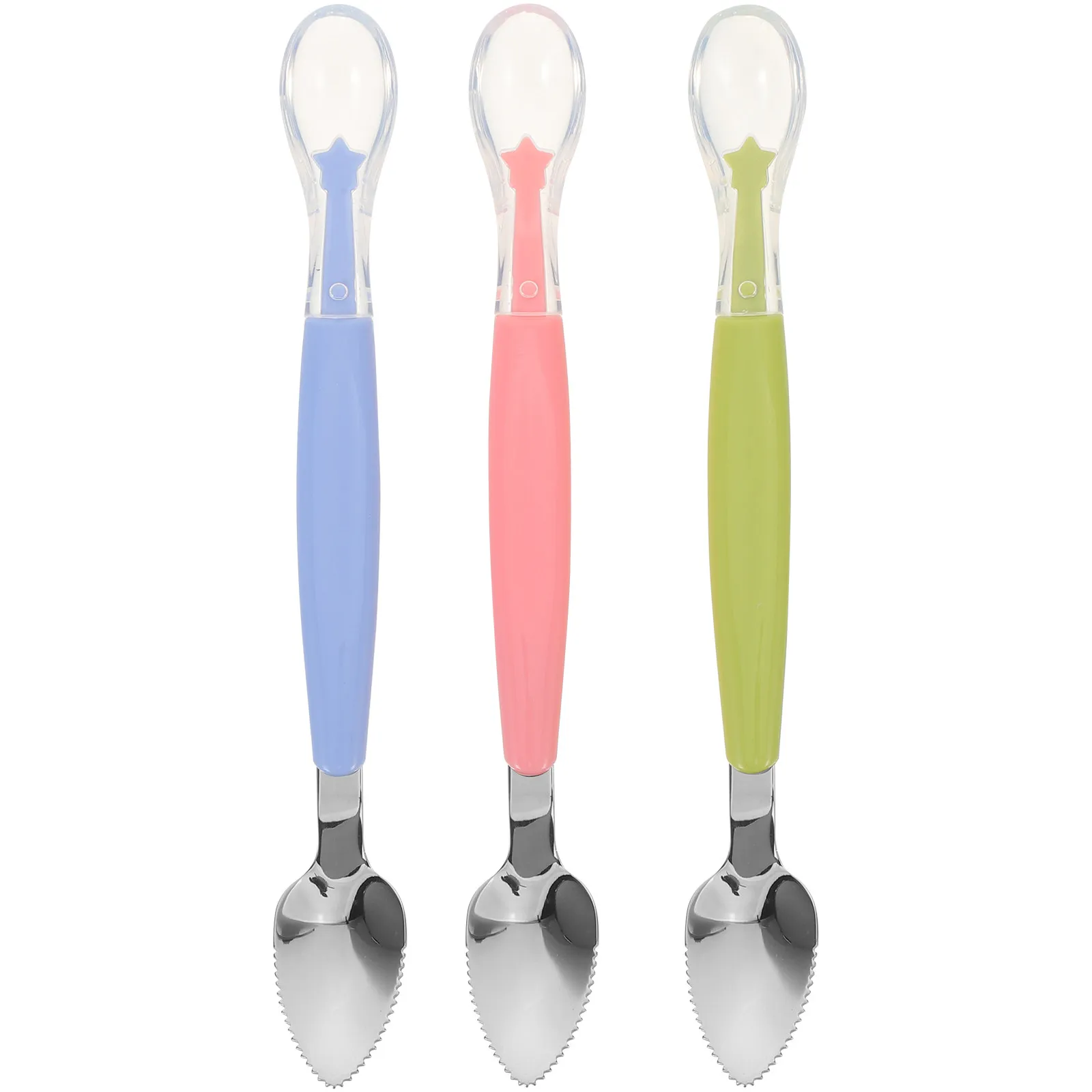 

3Pcs Infant Feeding Spoons Silicone Tip Stainless Steel Scoop Scraping Spoon for Baby Food Puree Gentle on Gums