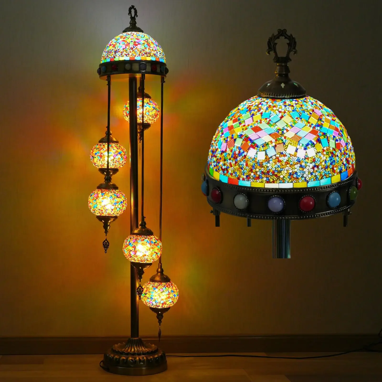 

CAutoMart Turkish Lamp, Mosaic Globe Floor Feature, Upgraded Lampshade, for Sophisticated Home Design