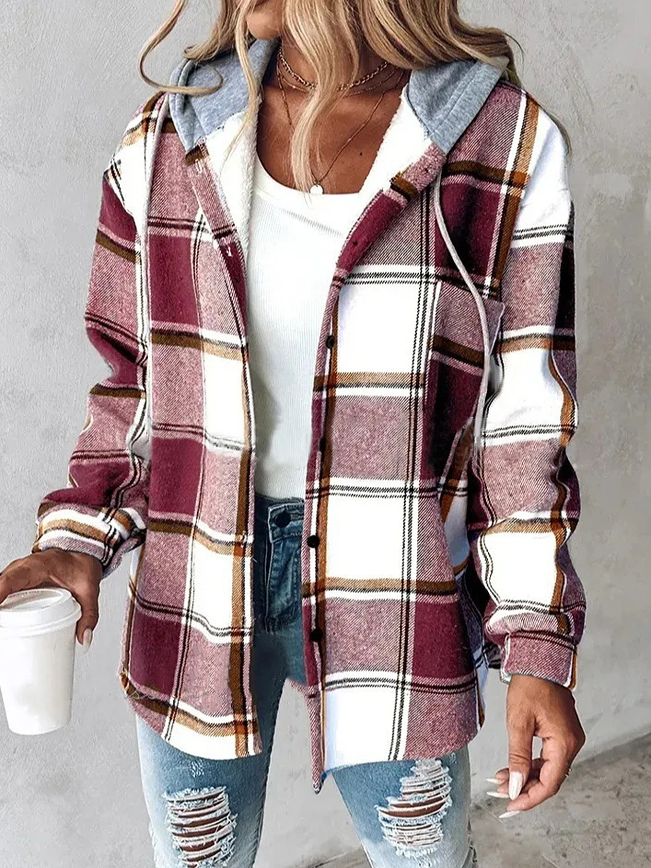 

Women's Lightweight Jackets Autumn Daily Basic 2025 Plaid Long Sleeve Hooded Outdoor Jackets