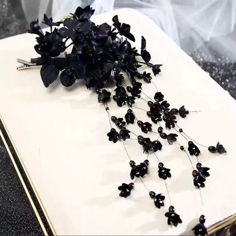 

Новая новая заколка для волос в китайском стиле с цветком и жемчугом, роскошная заколка с кисточкой, боковой зажим, зажим в виде утконоса, свадебный головной убор