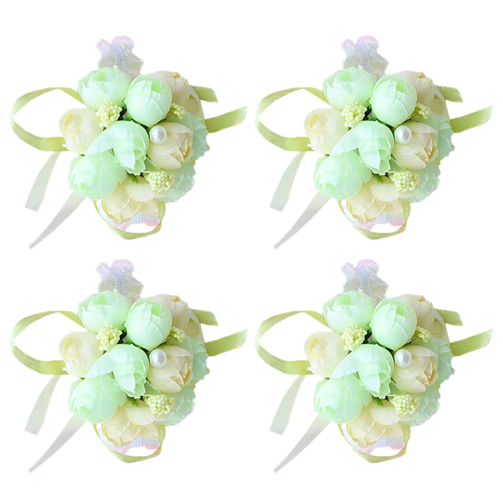 

4Pcs Wedding Wrist Flower Silk Bridal Brooch Ornament Party Home Decor Photo Studio Necklace Chest Flower Elegant Accessories
