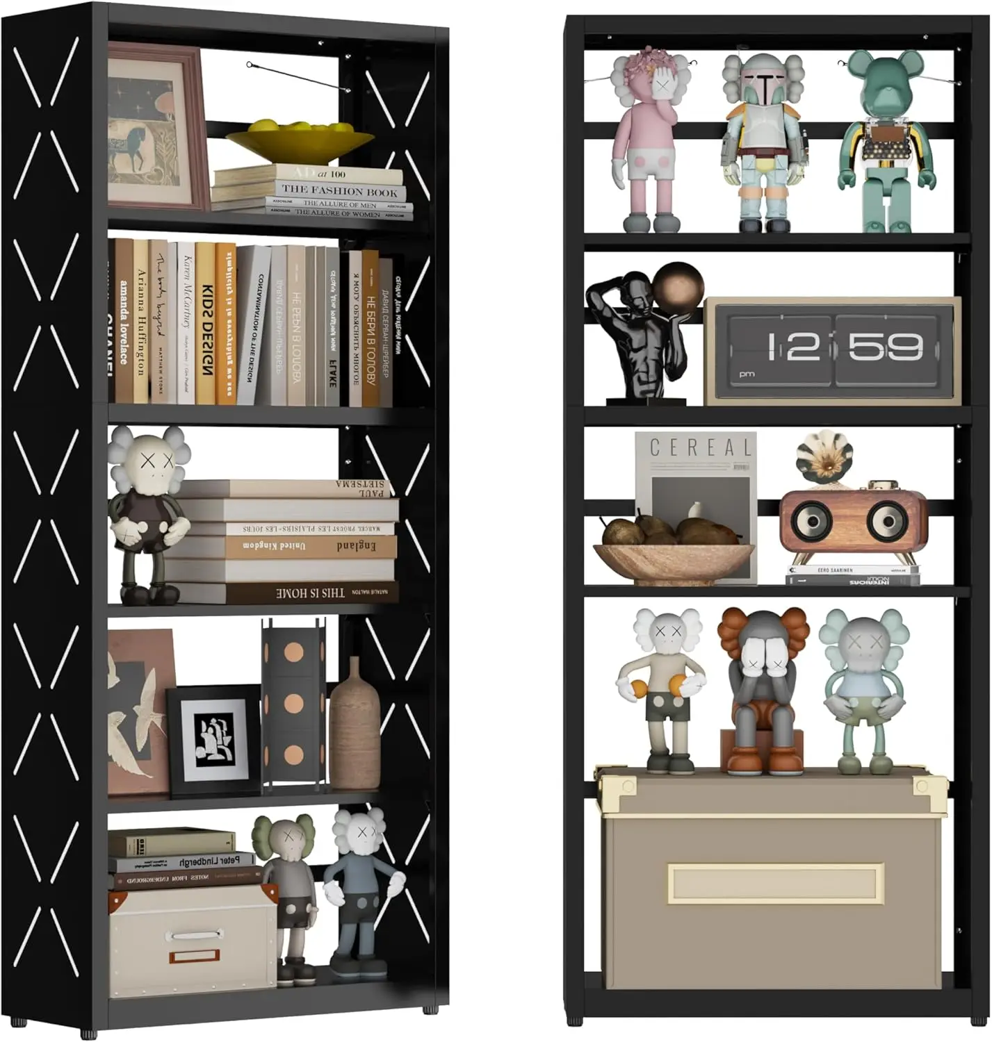 

5-Cube Bookshelf, All Steel Bookcase with Adjustable Shelves & Anti-Tip Kit for Home Office, Hallway