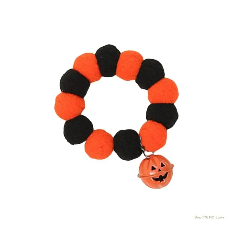 QX2E Pet Neckwear for Dog Cats Pumpkin Costume Bells Pumpkin Necklace Halloween