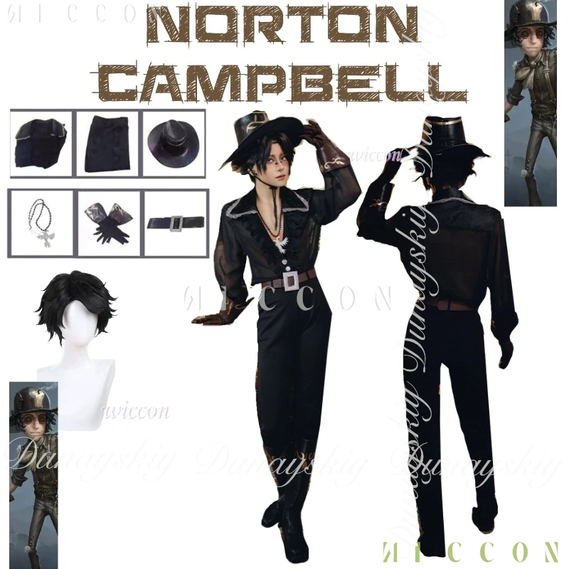 

Хэллоуин Identity V Game Prospector Norton Campbell Косплей Черная рубашка парик disfraz One Survivors Косплей Костюм