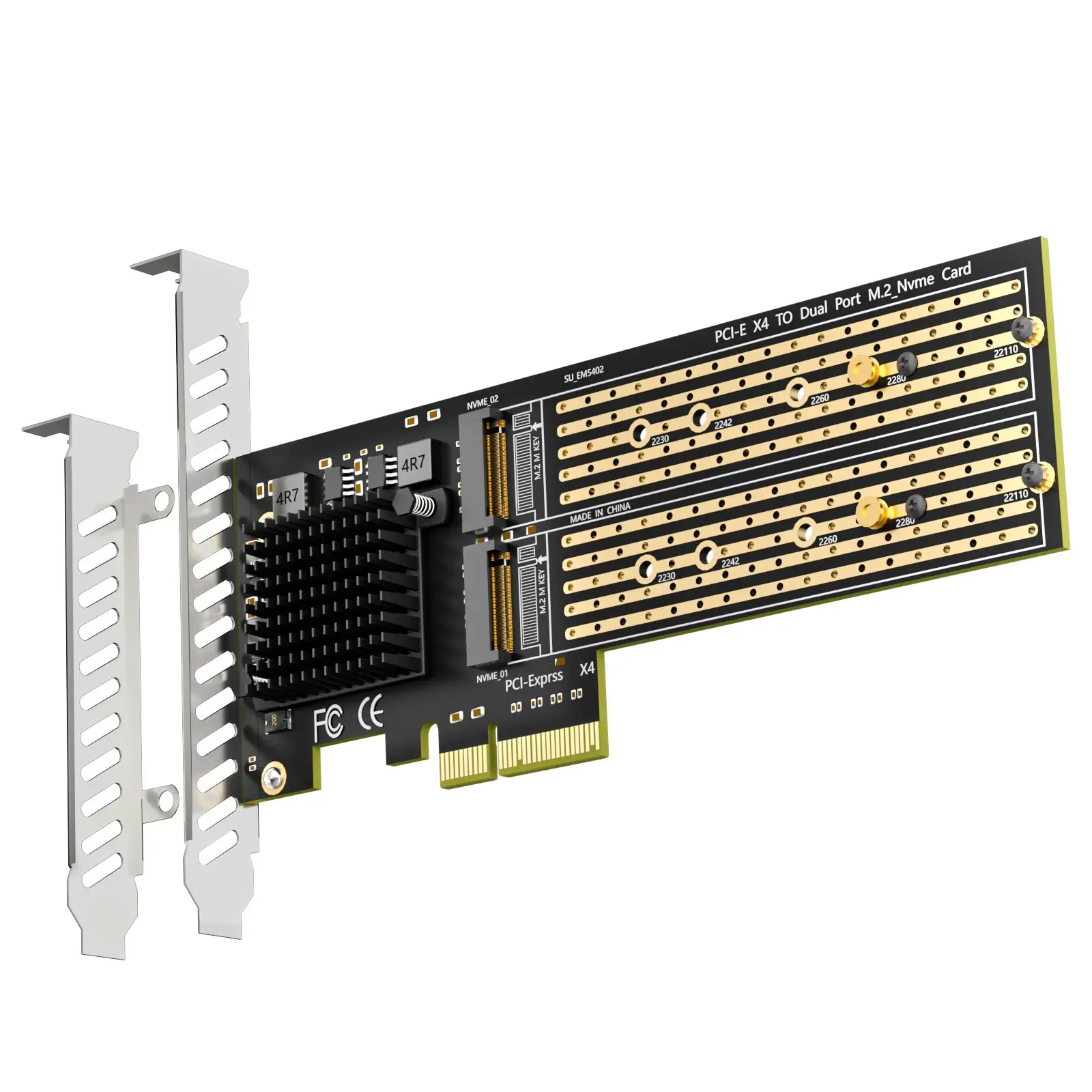 2-slot M.2 PCIe 3.0 Adapter for 2 M.2 NVMe SSD, Software M.2 SSD RAID, Support PCIe Bifurcation