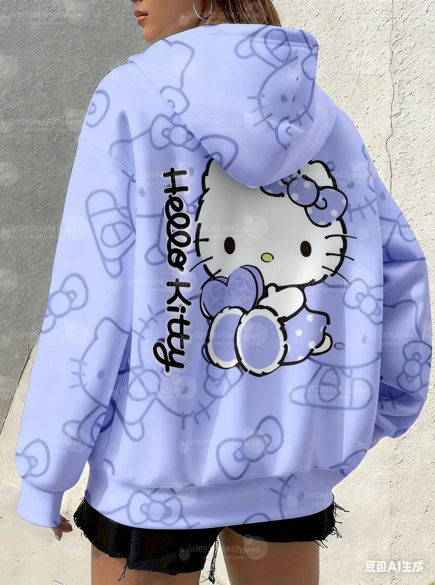 เสื้อฮู้ดลายเฮลโลคิตตี้ 3 มิติ คอลเลคชั่นฤดูใบไม้ร่วงปี 2025 สำหรับผู้หญิง เสื้อฮู้ดมีฮู้ด สวมใส่ได้ทุกโอกาส เสื้อผ้าผู้หญิง