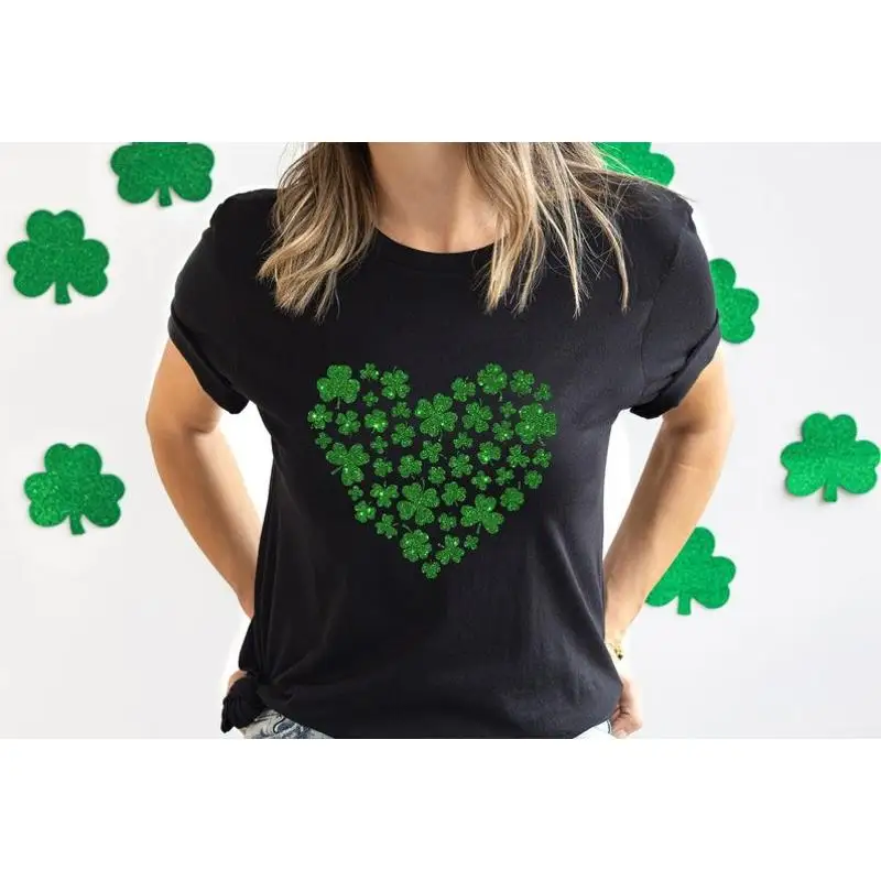 

Heart Shamrock T Shirt Glitter St Patricks Day Lu