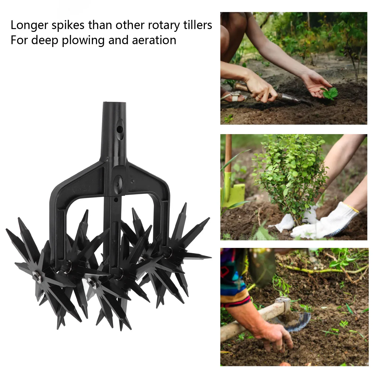 Rotary Cultivator Tool Set Hand Held Garden Cultivator with Detachable Tines 2-In-1 Garden Soil Scarifier  Reseeding Grass