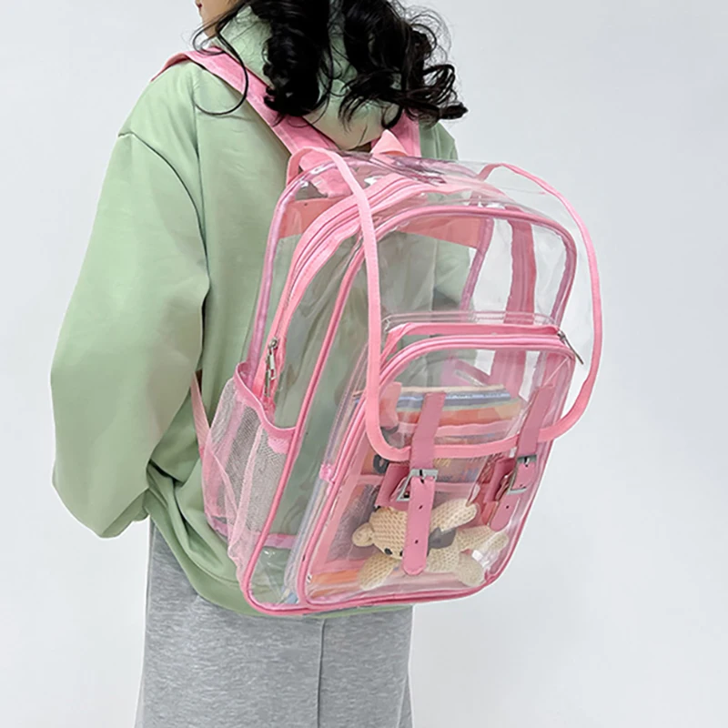 

Transparent PVC Clear Gym Backpack Multi-pockets Waterproof Students Bookbag Large Capacity Fashion Simple Male Female Knapsack
