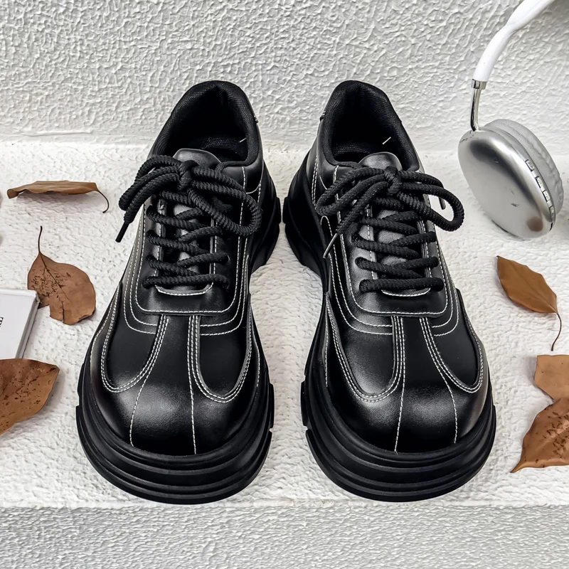 

High Quality Men Streetwear Fashion Business Casual Thick Platform Leather Wedding Loafers Shoes Harajuku Korean Fashion Shoes