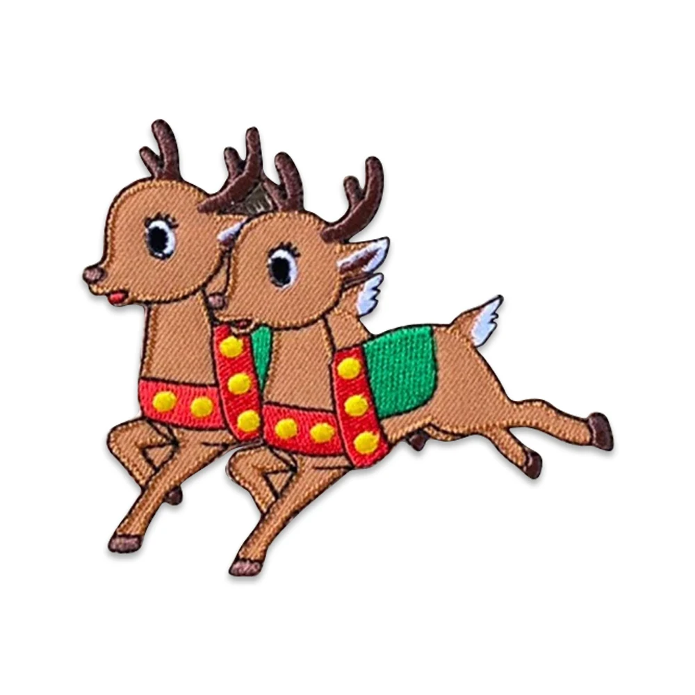 Christmas Deers Embroidery Patches Iron on  Decoration for Garment Jackets T-shirts Coats Bags Cute Cartoon Animal Funny Gifts