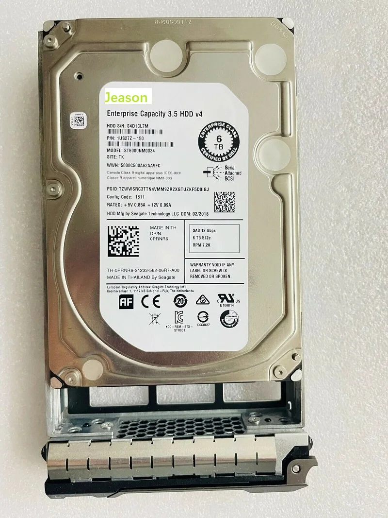 For Dell PRNR6 0PRNR6 6TB 12G 7.2K 3.5 SAS Hard Drive ST6000NM0034 HDD W/ Tray