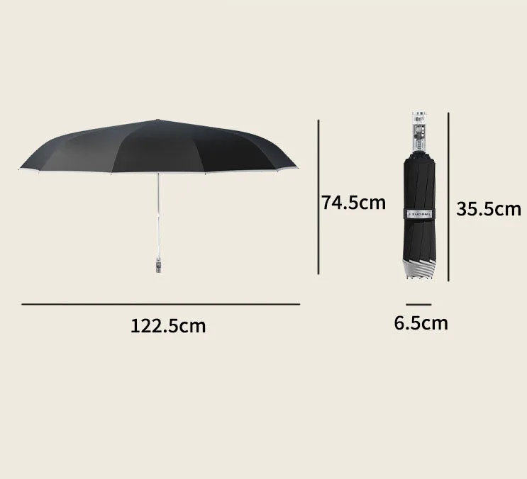 Triple Fold Reverse Mechanical Umbrella, Led Lighting Umbrella, Automatic In Stock Business, Black Rubber Sun Protection Umbrell