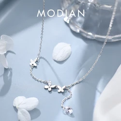 Modian Beautiful Cute Dancing Butterfly Tassel Zirconia 925 Sterling Silver Link Chain Chokers Necklace for Women Fine Jewelry