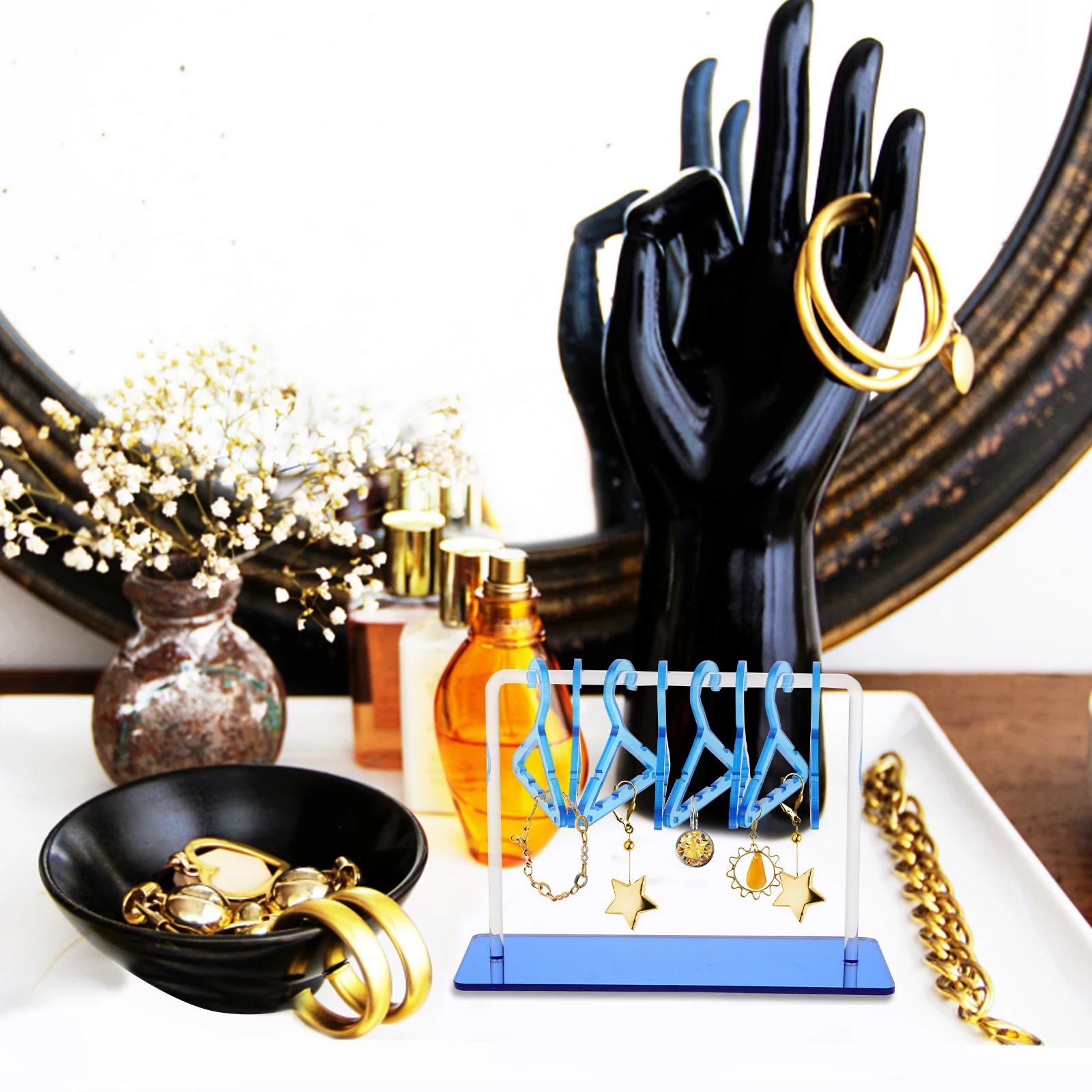 

Earring St Acrylic Jewelry ganizer Hanging Display Holder Small Earrings Bracelets Chokers Gem Blue Studs Rack Necklace