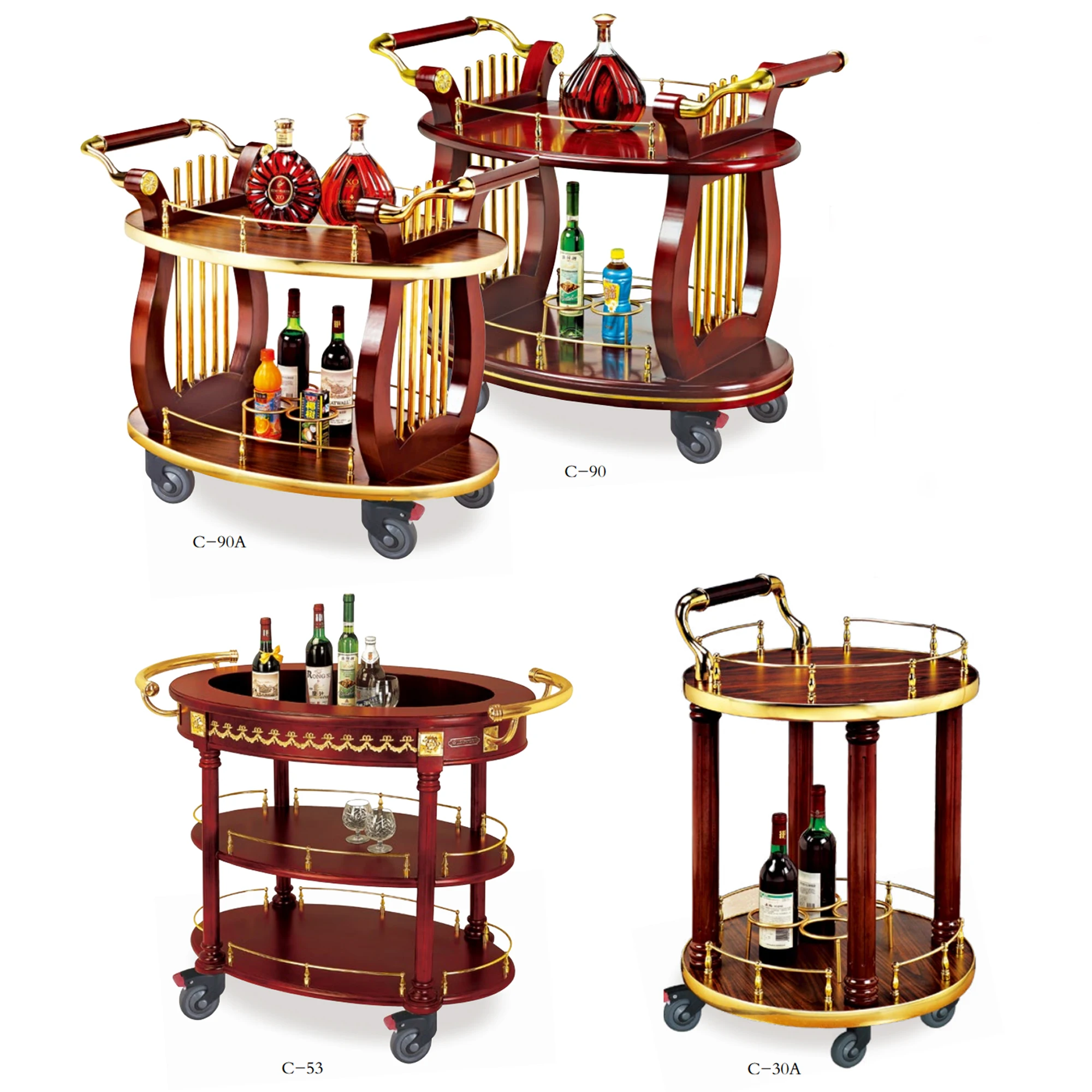 

European style stainless steel four-wheel luxury hand push wine trolley hotel