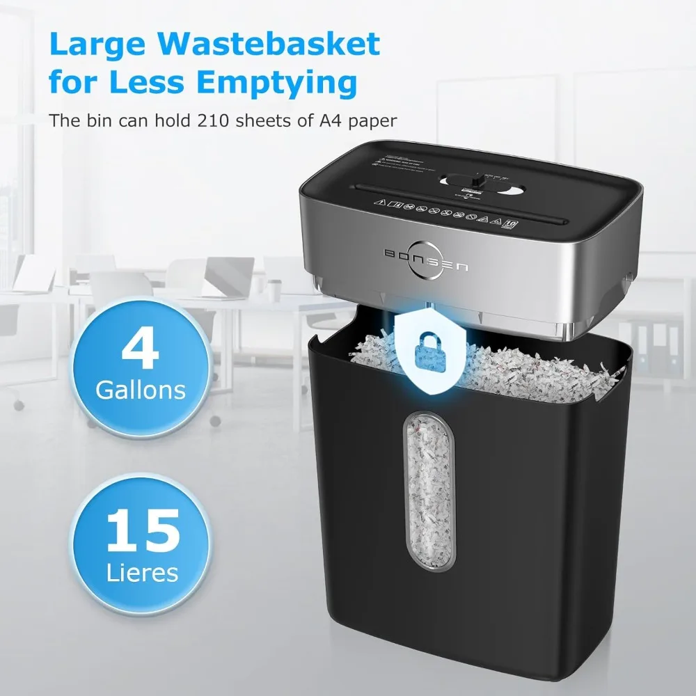 

Paper Shredder for Home Office, 4 Gallons Bin, 10-Sheet Cross-Cut Shredder, P-4 High Security Level