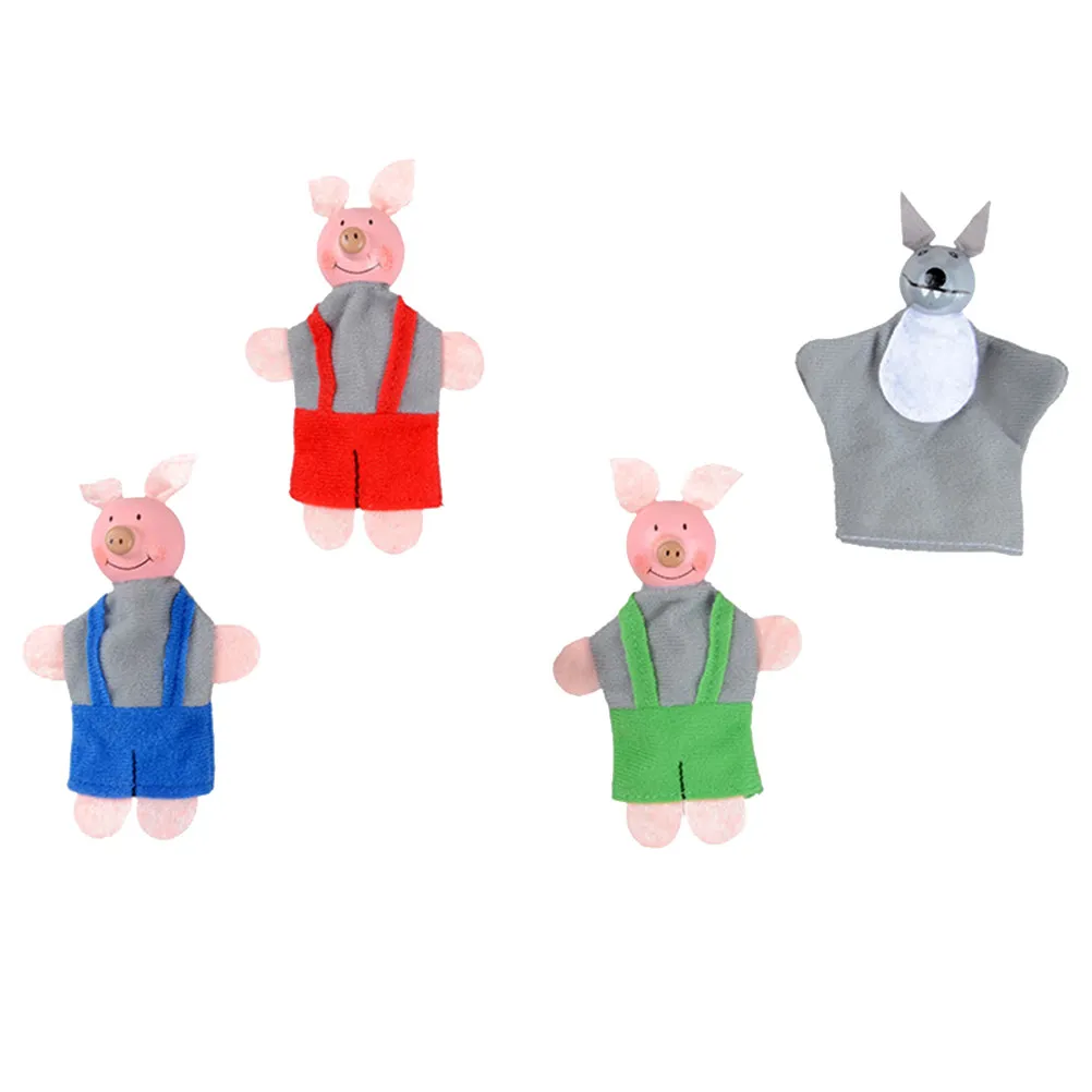 

1Set Finger Puppets for Kids Cartoon Pigs and Wolf Cloth Finger Covers Parent-Child Interactive Storytelling Play
