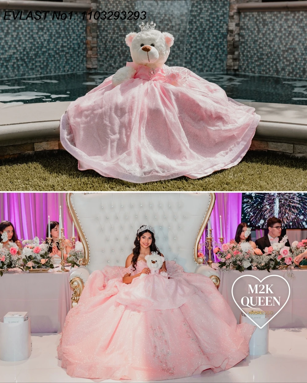 EVLAST personnalisé rose Quinceanera robe De bal dentelle Applique cristal perlé arc Corset doux 16 robes De 15 Anos E1QN710